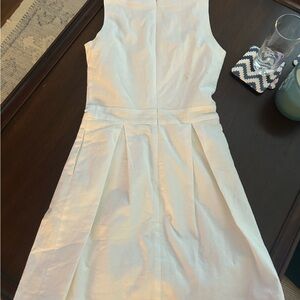 Cream Pleated A-Line Dress with Mock Neck